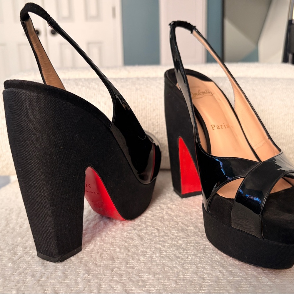 Christian Louboutin Black Patent Leather Platform Heels - Picture 3 of 14